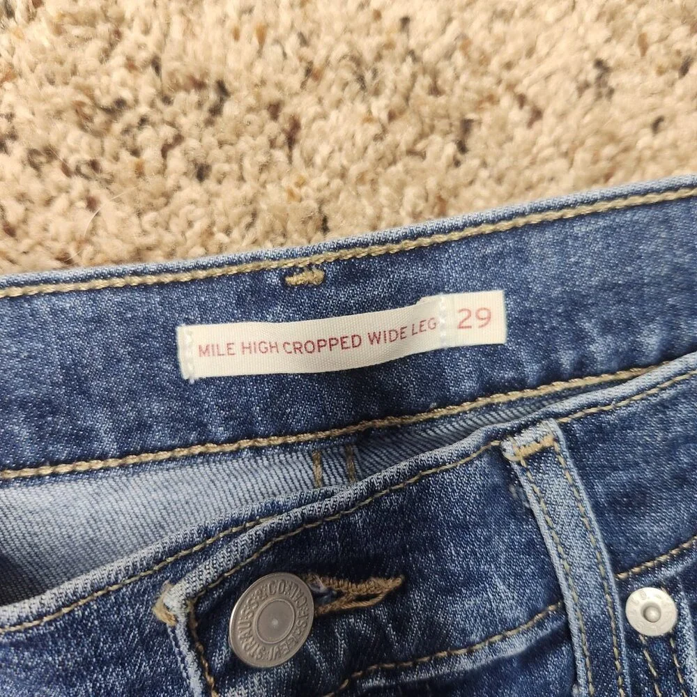 Levis Mile High Red Stripe Cropped Wide Leg Jeans